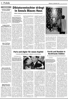 Tearsheet of the article about South Korea's imminent presidential election published by Neues Deutschland on Decmeber 19.  